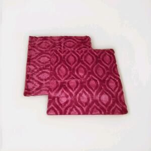 Set of 2 Burgendy Geometric Very Soft Textured Square Pillow Covers 18x18 in